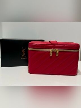 Ysl Yves Saint Laurent Beaute Premium Vanity Red Makeup Case W/Mirror